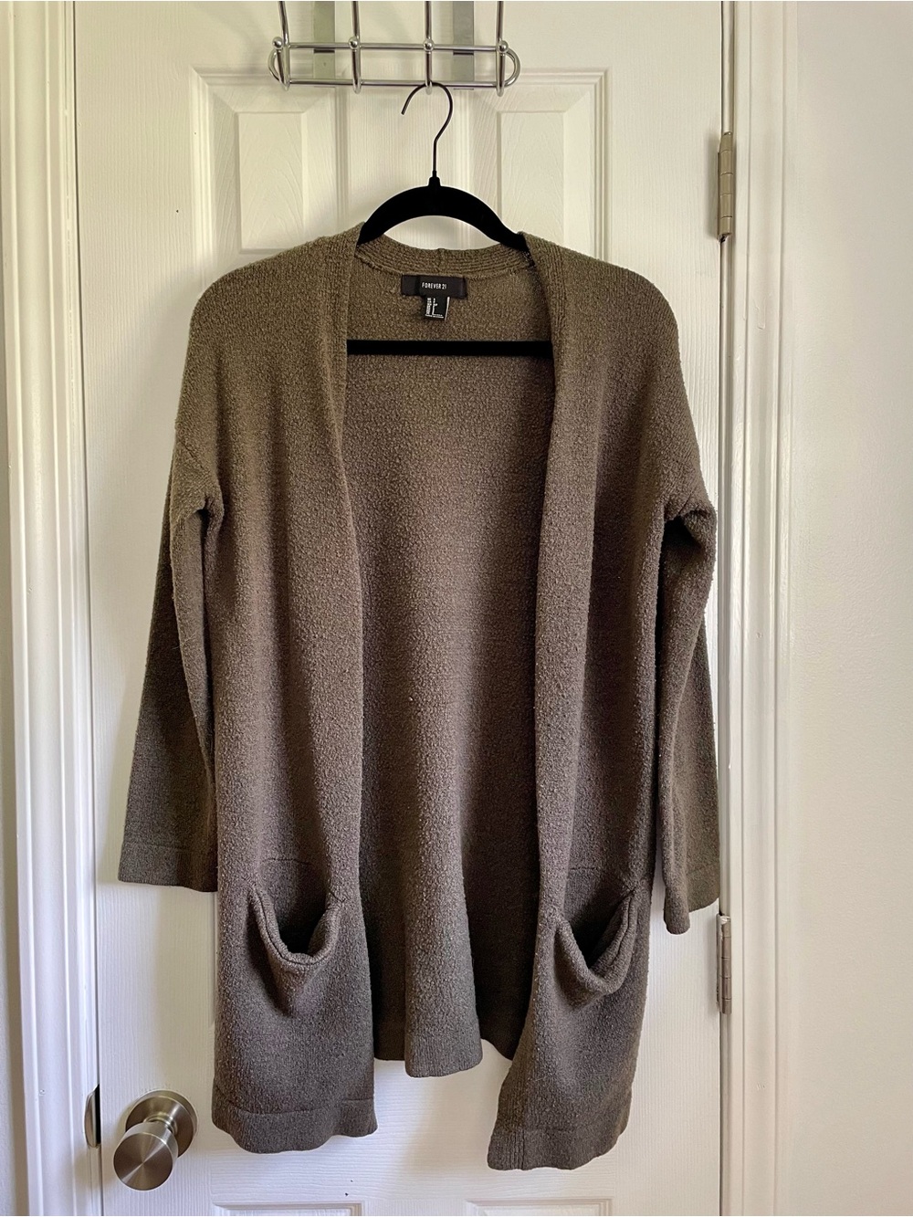 Forever 21 Taupe Open-Front Pocket Cardigan